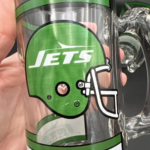 Set Of 2 Vintage New York Jets Handled Heavy Glass Beer Mugs Libby NFL 1980s - Picture 7 of 12
